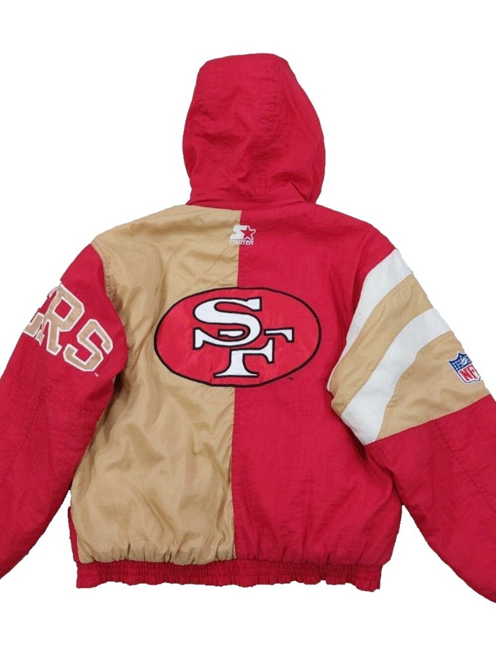 Vintage 90s Starter 49ers Puffer Parka Jacket Mens M, Two Tone, Hooded Insulated